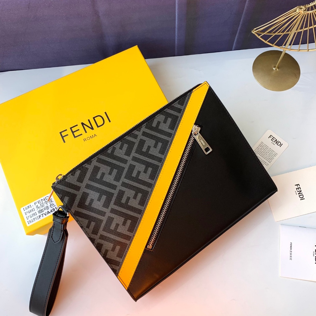 Original 2023 New Fendi Style Men's Fashion All-Match Genuine Leather Medium Clutch