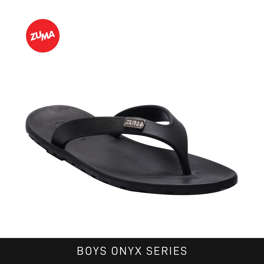 Zuma Kids Boys Onyx 1 Black, Sandal Jepit Anak Laki-laki Karet Polos, Hitam