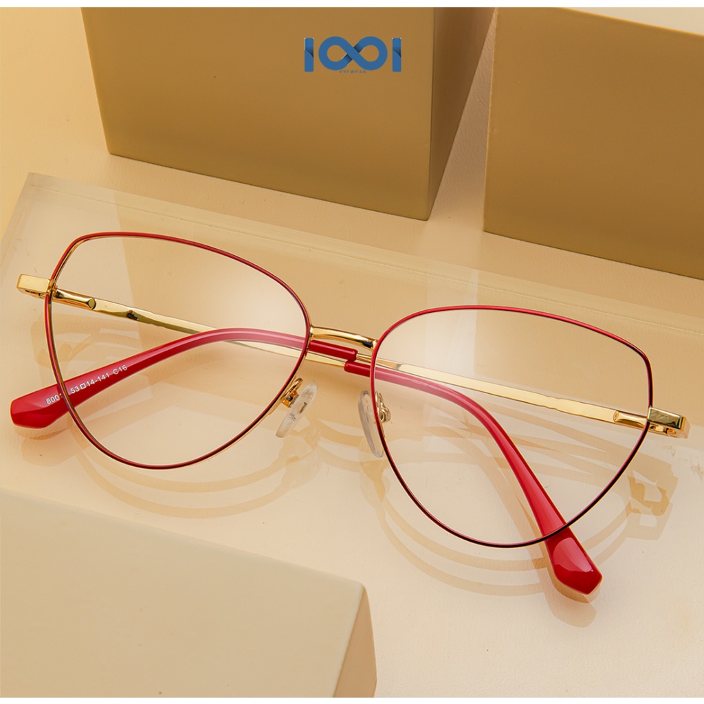 COD IOOI Eyewear - Kacamata Cat Eye Classy Metal PC Lensa Anti Radiasi Blueray Photocromic Wanita 80