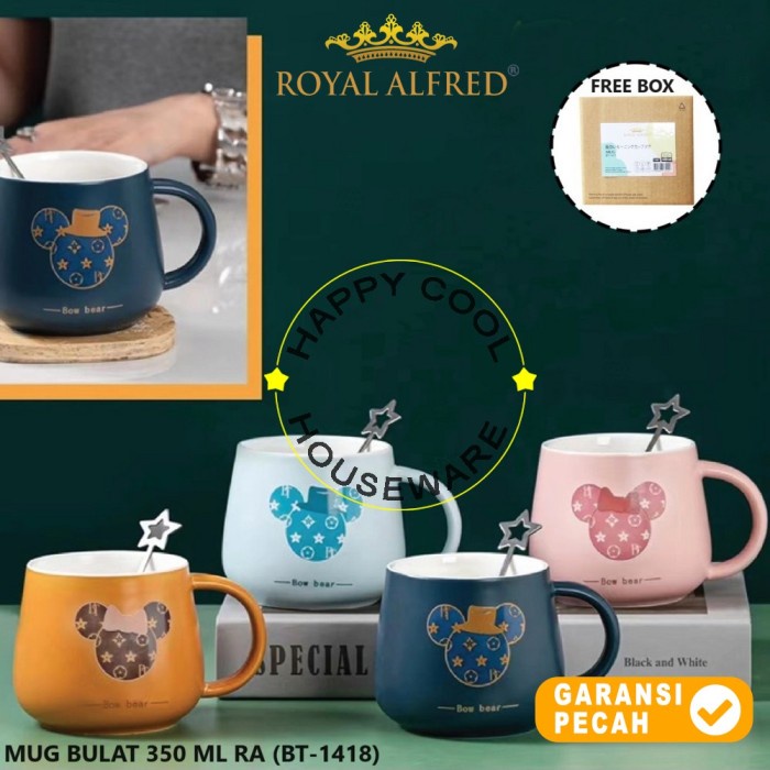 ROYAL ALFRED 1 set Mug Bulat Keramik + Tutup 400ml Assorted BT-1418