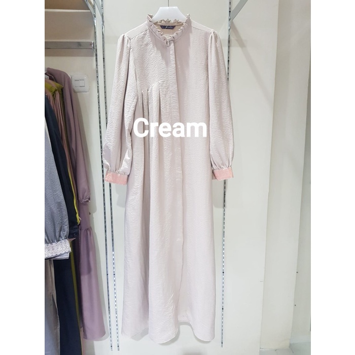 Gamis Lebaran Elzatta Gamis Bordir Airflow Terbaru 2023 Bahan Crincle - CREAM, L