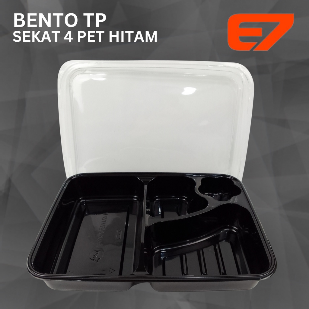Mika Bento Box Sekat 4 Hitam PET TP (isi 50pcs) - Lunch Box Sekat 4, Bento Tray Plastik