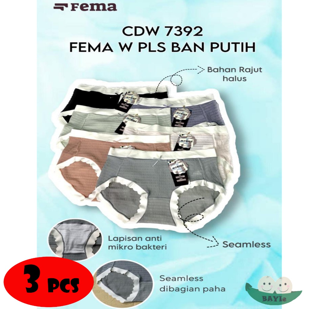 Celana Dalam/CD Wanita/Perempuan/Cewek FEMA 7392 Bahan RAJUT SEAMLESS ALL SIZE(M Fit To XXL)