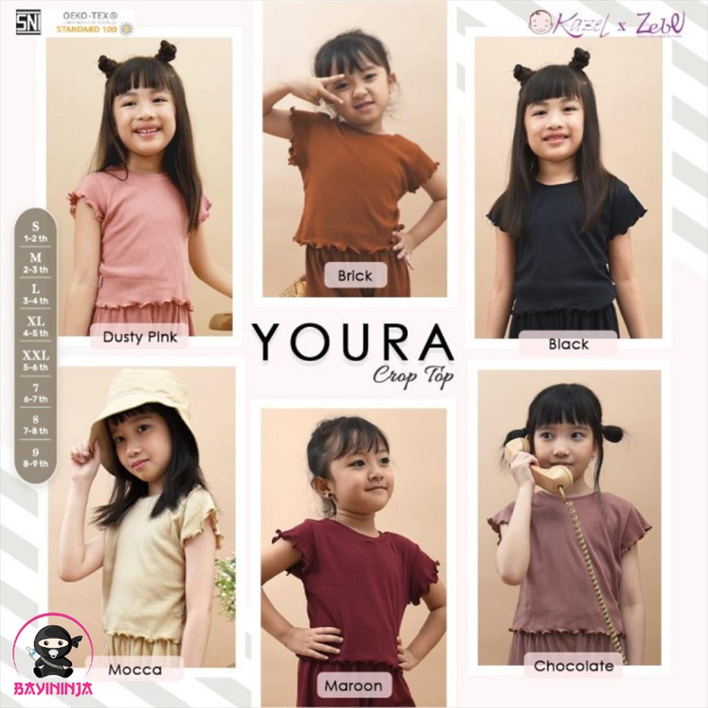 Kazel Youra Crop Top Baju Anak Perempuan 1-9 Tahun
