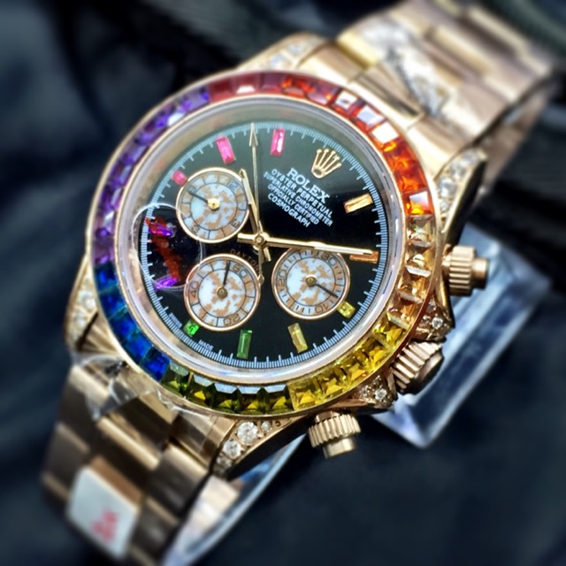 【COD】 Rolex Daytona Diamond Rainbow Stainless Sapphire Chronograph | Super | Automatic