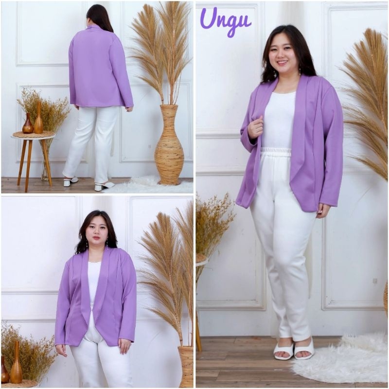 LD JUMBO 100 140 BAJU ATASAN BLAZER BIGSIZE OUTER KERJA WANITA KOREA RESMI SCUBA PREMIUM POLOS BUSUI