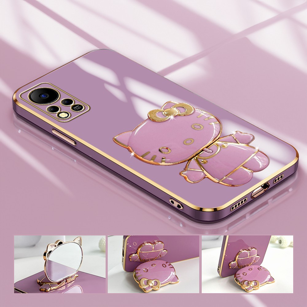 Infinix Hot 11S NFC Untuk Hp Phone Case Light Luxury Kitty Mirror Holder Handphone Silikon Softcase