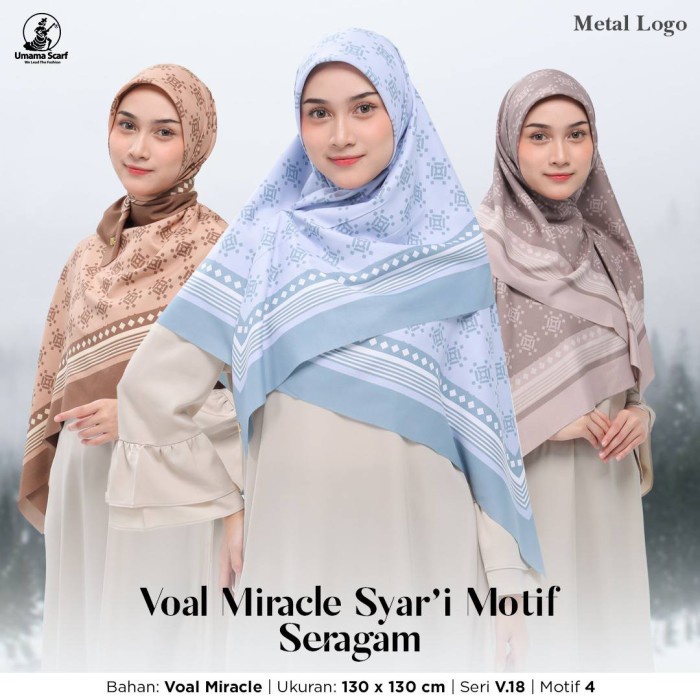 Umama Scarf Voal Miracle Syari Motif Icon LC Kerudung Segi Empat Jumbo - Motif 1, C