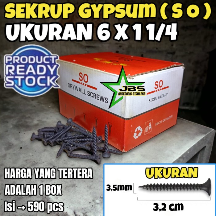 SEKRUP GYPSUM SO (6x11/4" inchi) - BAUT SKRUP GYPSUM/950 GRAM/KOTAK GD27