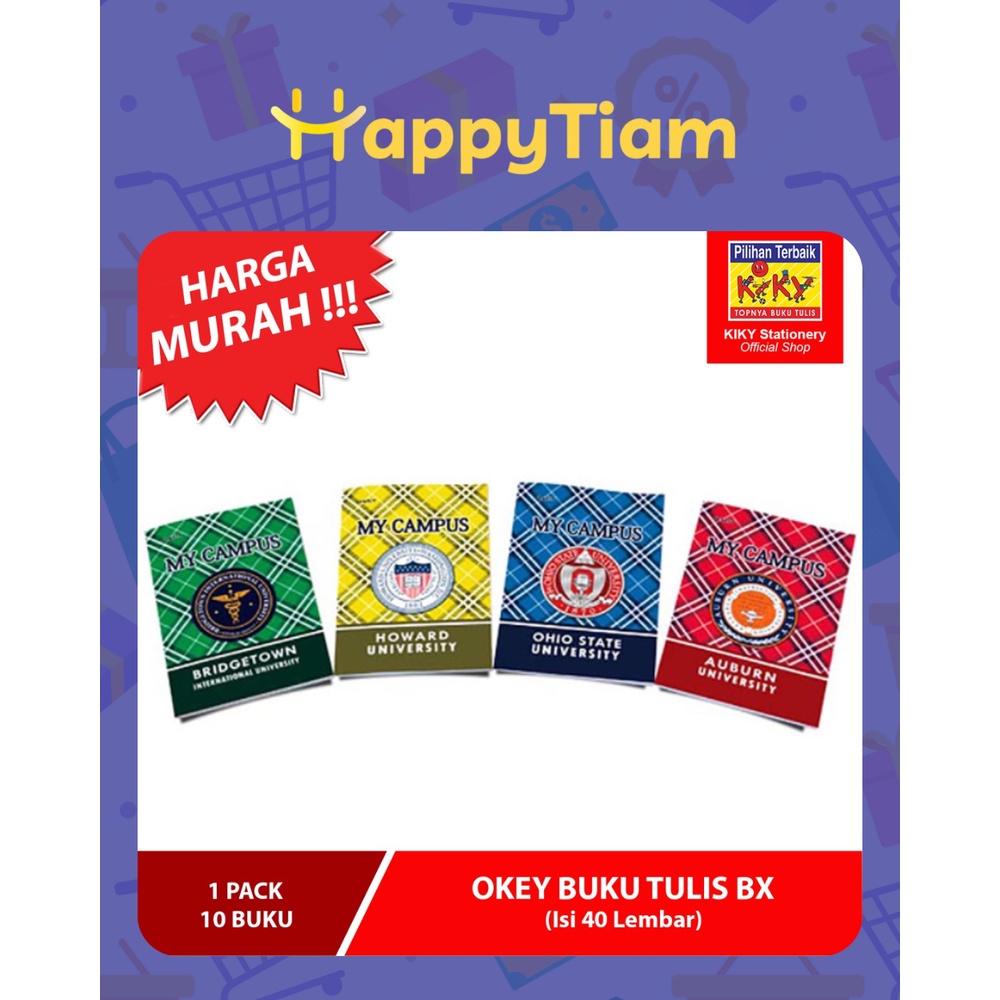 

BUKU TULIS KIKY OKEY 40 36 LEMBAR MY CAMPUS 1 PAK 10 BUKU MOTIF BX (Uk. 17.5 x 25 cm)