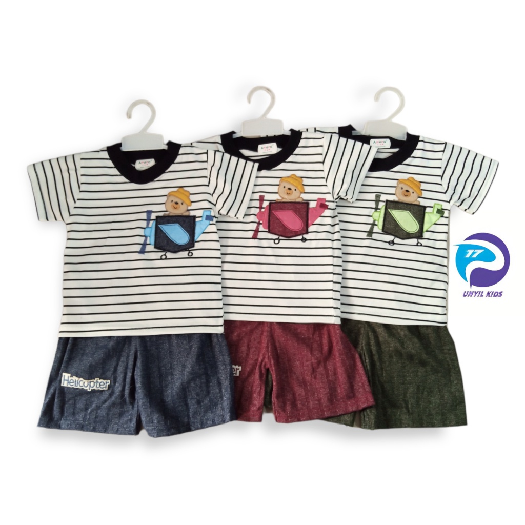 Setelan anak laki laki motif pesawat/ setelan Amena Usia 4-15 Bulan