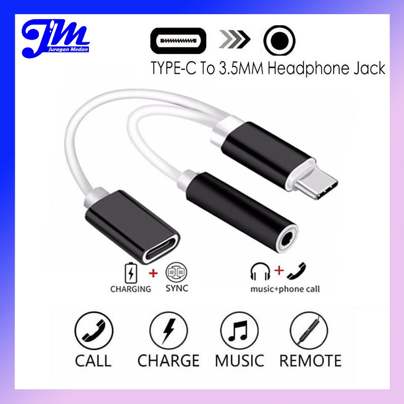 Splitter Converter Audio Aux Jack 3.5mm To Type C Android Universal Compatible