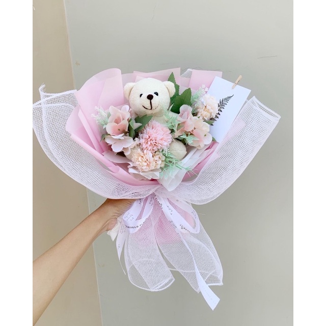 Dandelion Secret - (READY STOCK) ARTIFICIAL FLOWERS BOUQUET WITH TEDDY BEAR / BUKET BUNGA KADO WISUDA ULTAH WEDDING VALENTINE'S DAY Premium  cewek cowok ulang tahun mothers   valentines echiiglo florist Hari ibu Day cewe cowo