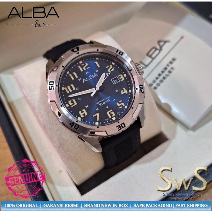 Jam Tangan Pria Alba AS9R85 Silicone Hitam  Original