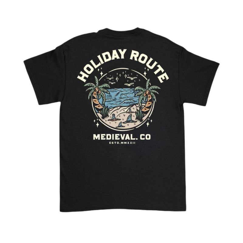 Kaos Baju Streetwear MEDIEVAL Surfing Pantai HOLIDAY ROUTE VINTAGE - OVERSIZE LOCAL - PRIA WANITA DE