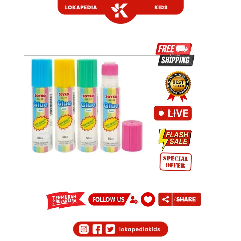 

Lem Cair Joyko 50ml (1 pak=12pc) /Liqud glue GL-50 /Lem kertas Joyko
