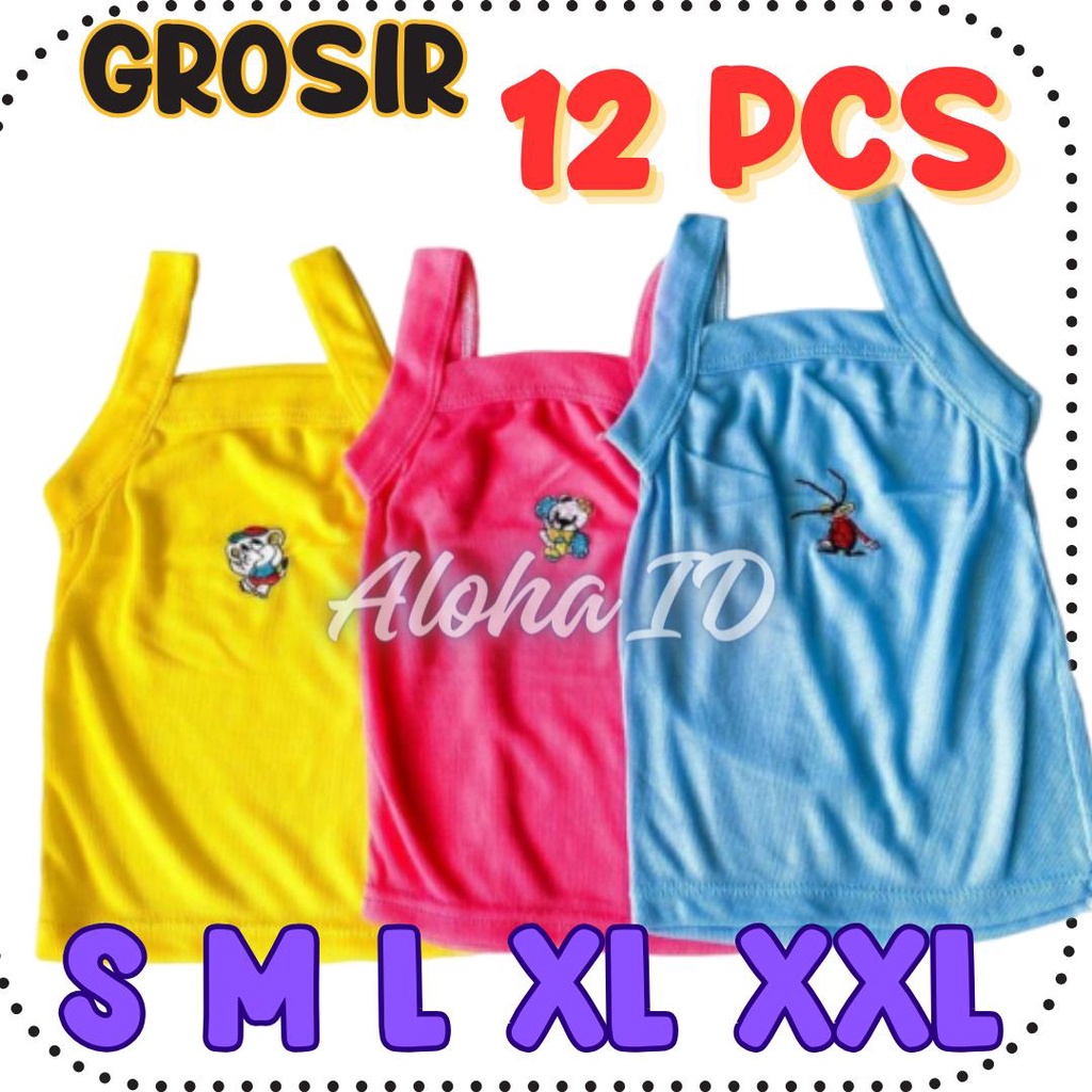 GROSIR 1 LUSIN (12PCS) KAOS DALAM ANAK SINGLET ANAK ENJI STABILO BORDIR MURAH GROSIR ALOHA ID