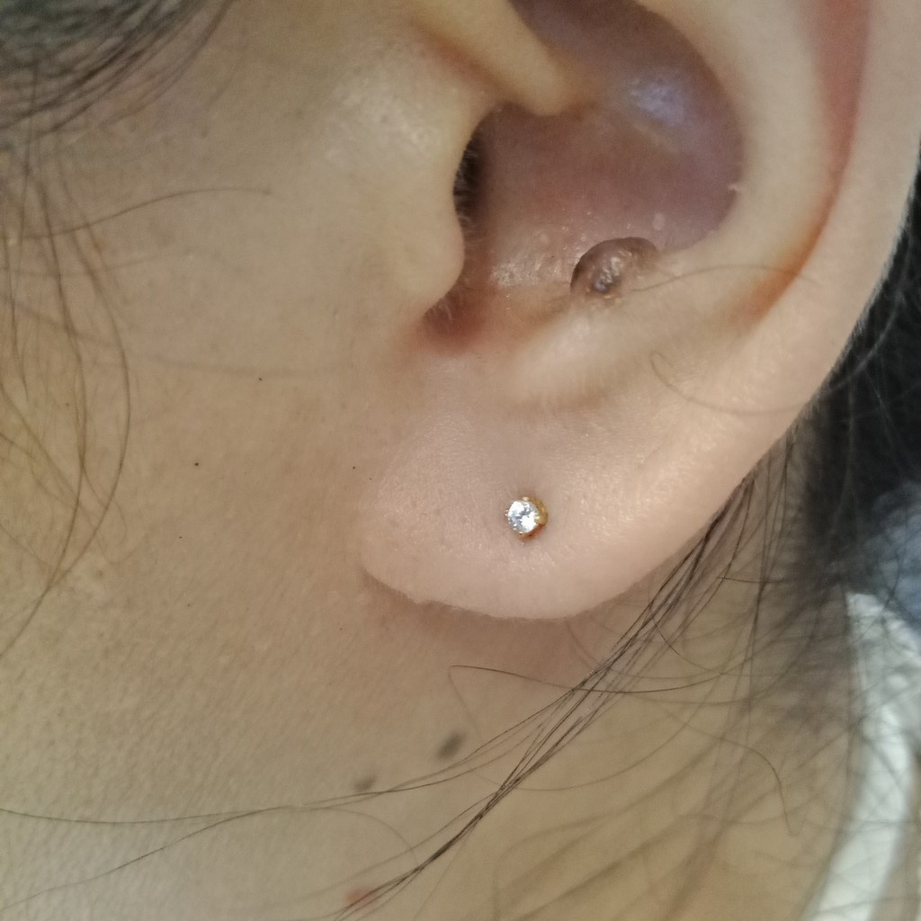 anting stud merica desi anak dan dewasa emas asli kadar 700 70% solitaire telinga hidung putih kunin