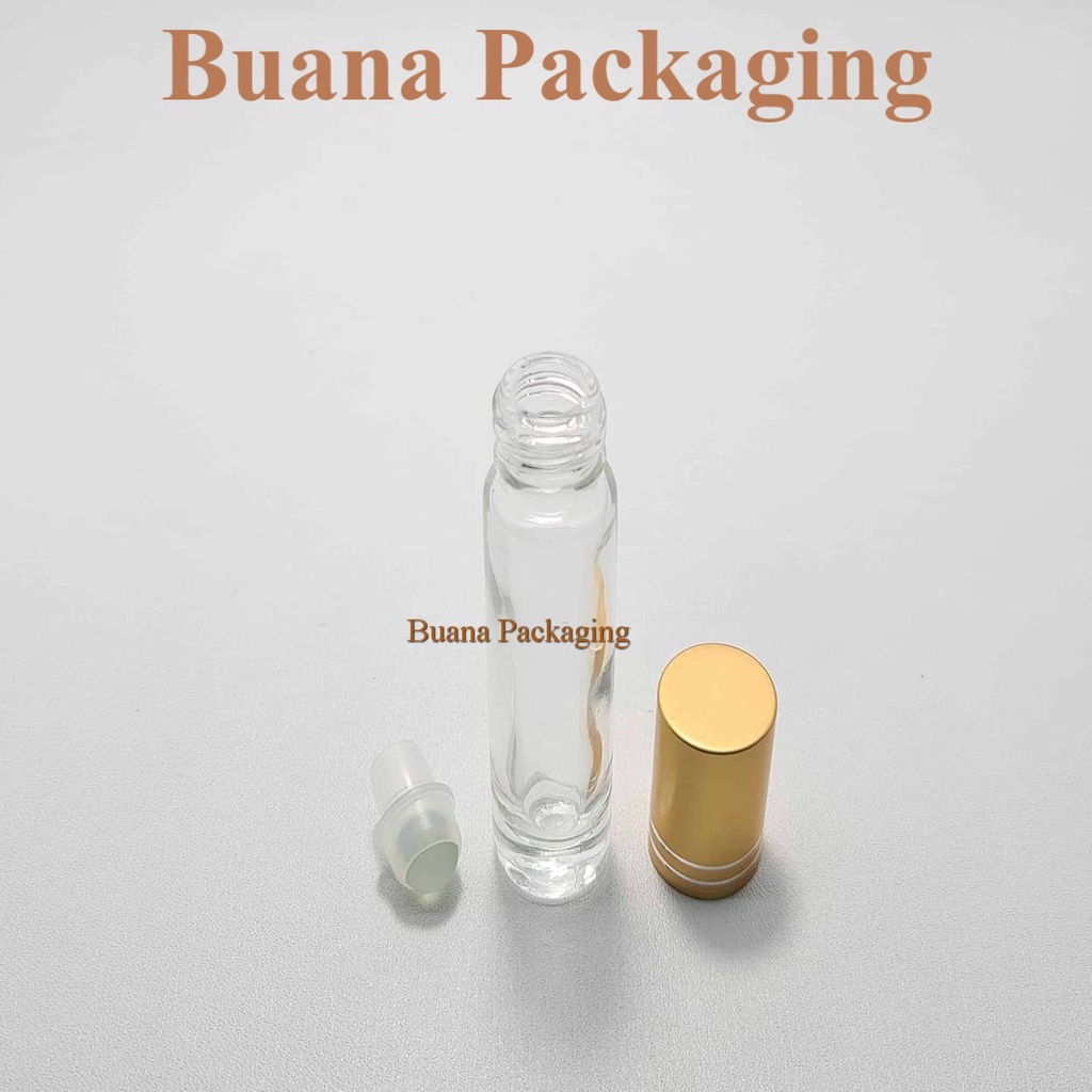 Botol Roll On 8 ml Clear Original Tutup Stainles Emas Matte Bola Plastik Natural / Botol Roll On / Botol Kaca / Parfum Roll On / Botol Parfum / Botol Parfume Refill / Roll On 10 ml