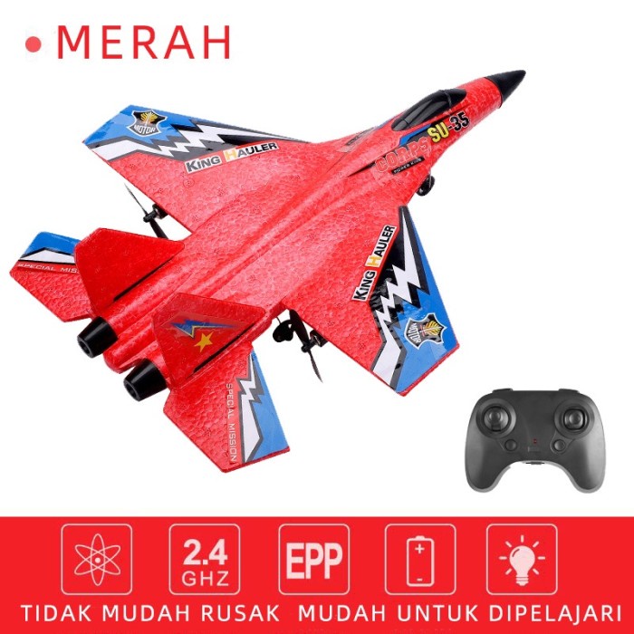 SU35 Mainan Pesawat Terbang Remote Control Led Pesawat Glider Airplane - SU35 Merah