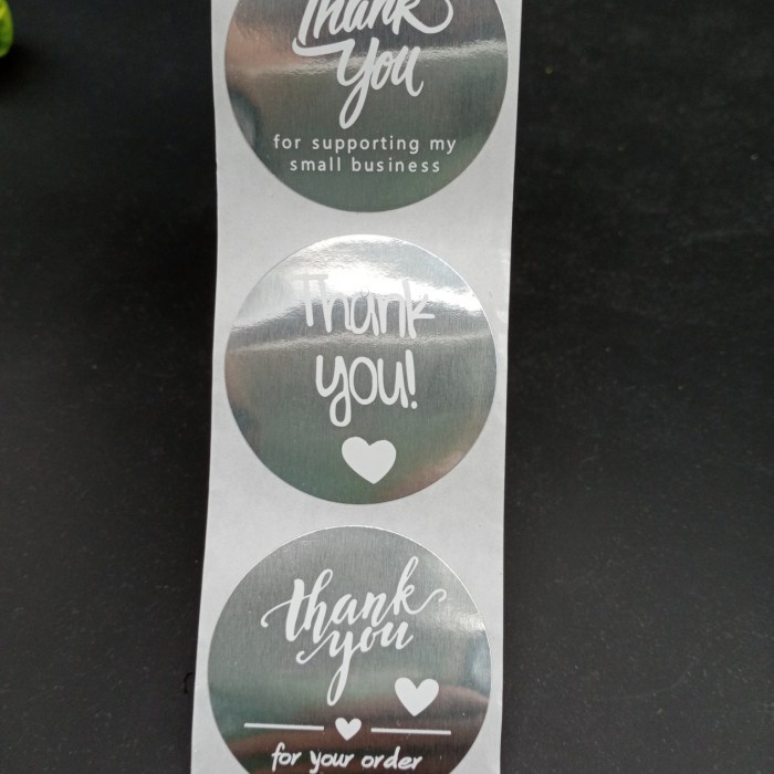 

SS9 - BEST SELLER - Stiker Label Gold Silver 3.8cm, Stiker THANK YOU Happy Birthday - Thx Silver 3.8