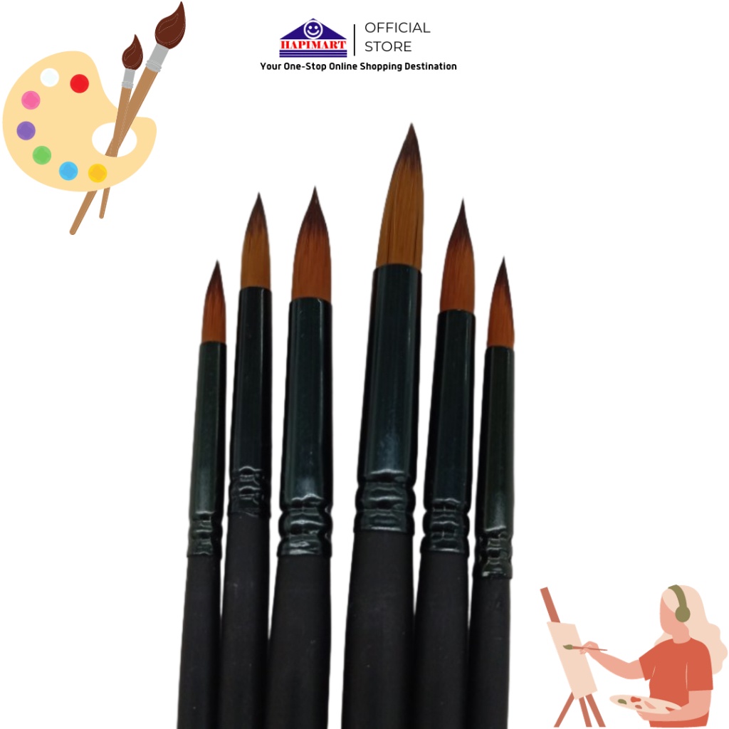 

Kuas Gambar Set 6 pcs/Brush Kuas Cat Air Cat Minyak Lukis Ujung Lancip Kuas Lukis Hitan Brush Coklat