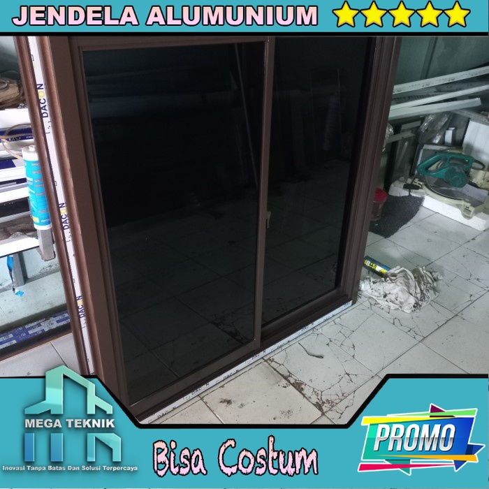 kusen alumunium jendela sliding - Cokelat, 100x150