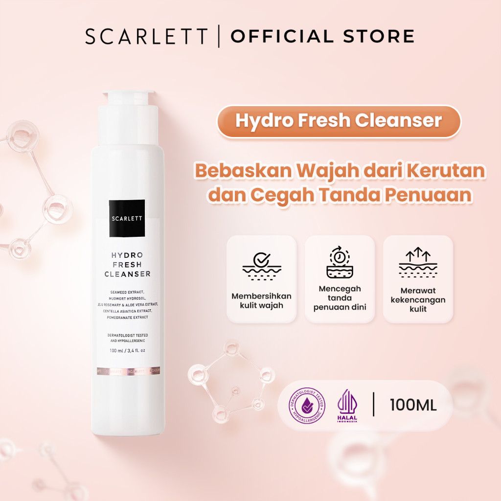 Scarlett Whitening Hydro Fresh Cleanser Skincare Set paket Kecantikan Kosmetik Cleanser Kulit Bersih