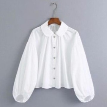 "Girya.Syo" - TERMURAH Baju Kemeja Blouse Atasan Wanita Putih lengan Balon - croptop balon