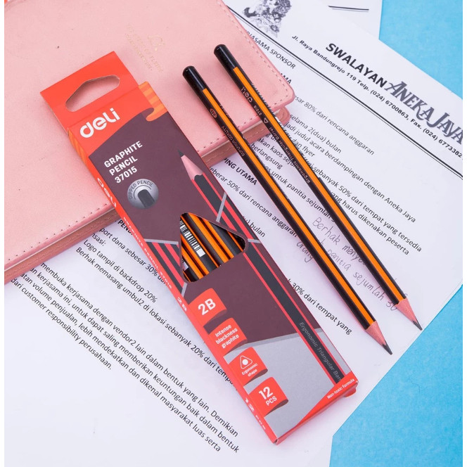 

DELI PENSIL 2B DELI GRAPHITE ERGONOMIC TRUANGULAR 1 PACK ISI 12 PCS
