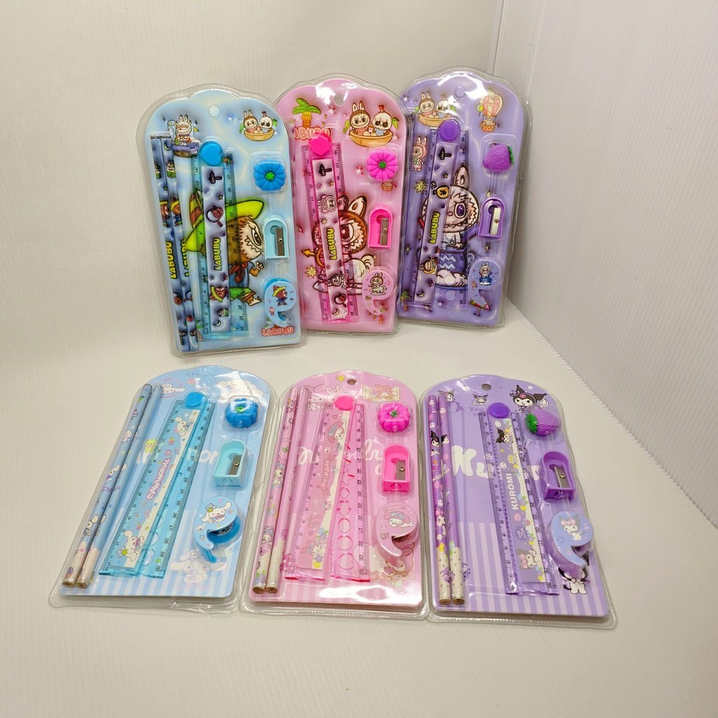 

Paket Alat Tulis 6in1 Lengkap Stationery Set Penggaris Ruler Labubu Sanrio Kuromi Melody - OS0525