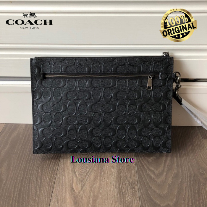 Ċöāĉħ Structured Pouch Leather Signature Debossed Black