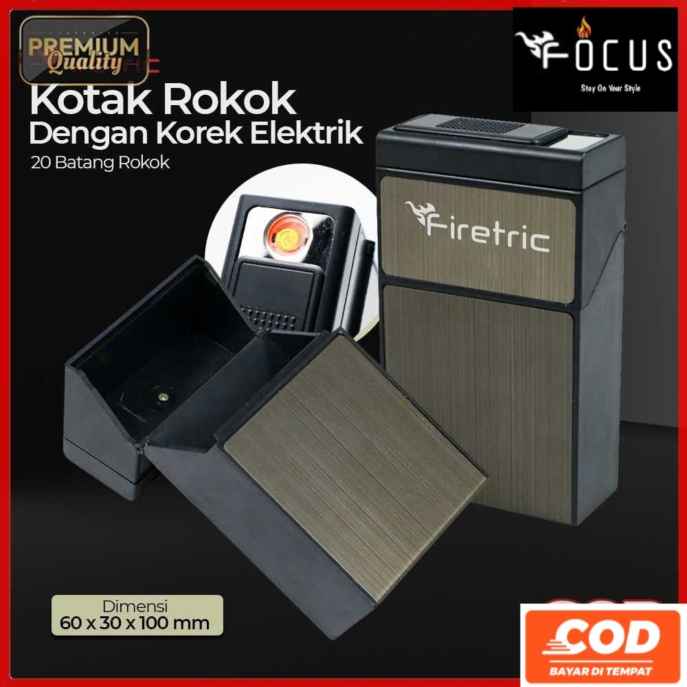 Firetric Kotak Rokok 20 Slot Korek Elektrik Pyrotechnic/Wadah Rokok Plus Korek/Kotak Panjang Murah