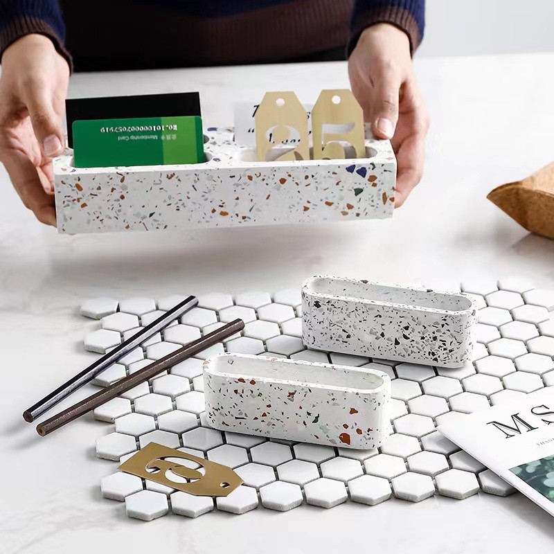 

Concrete Pen Holder Molds Business Card Tray Silicone Plaster Mold Pen Insert Tray Molds Terrazzo Office Decor Silicone Mold