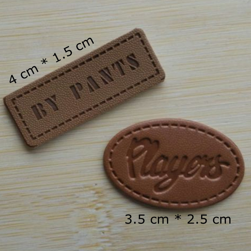 

500pcs Custom pu leather emboss label for Pants/Jeans 4 * 1.5 cm brown clothing tag DIY Patchwork