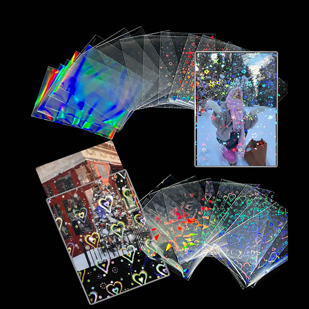 

50Pcs Star Love Heart Glass Gemstone Transparent Style Holographic Clear Card Film Sleeves Super Idol Photo Protector Cover