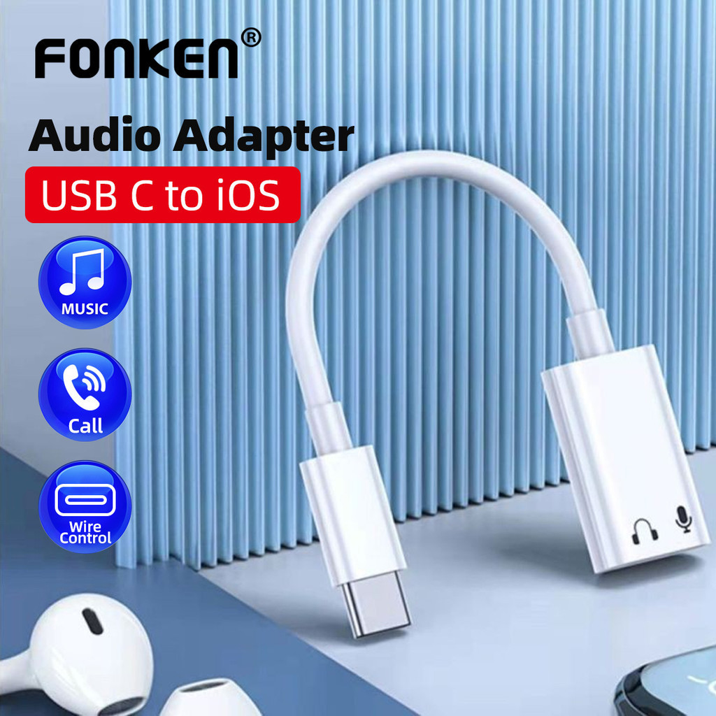 FONKEN USB Type C to Lightning Headphone Audio Adapter for iPhone 15 Pro iPad Macbook iOS Earphone C