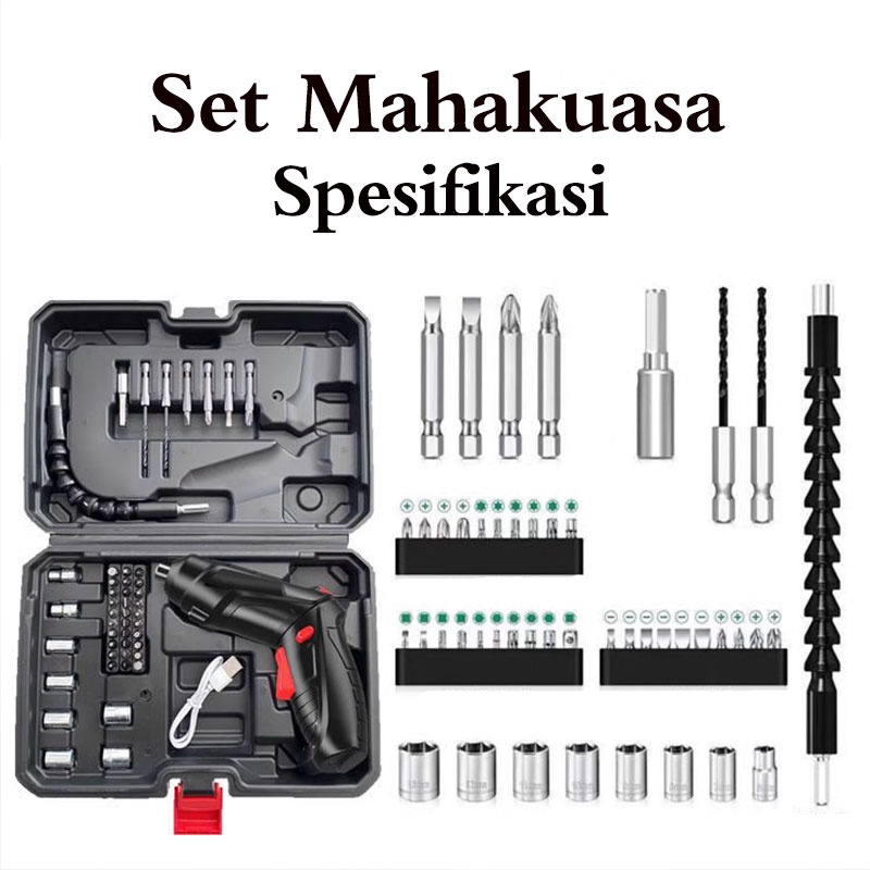 KING Dreams Mesin Bor Set 49 Pcs /Cordless Screwdriver 4.2 V/ Mesin Bor Set Cordless Mini 48pcs Set / Obeng Baterai