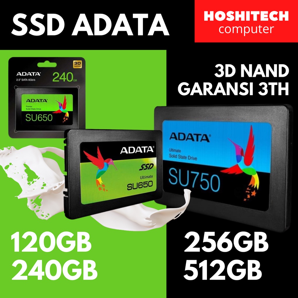 SSD ADATA SU650 120GB 240GB ADATA SU750 256GB 512GB SATA RESMI 3TH