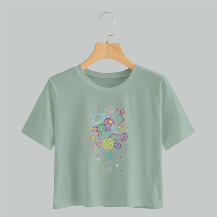 kaos distro wanita crop gambar A8 bahan 100% asli cotton combed - hijau sage, M