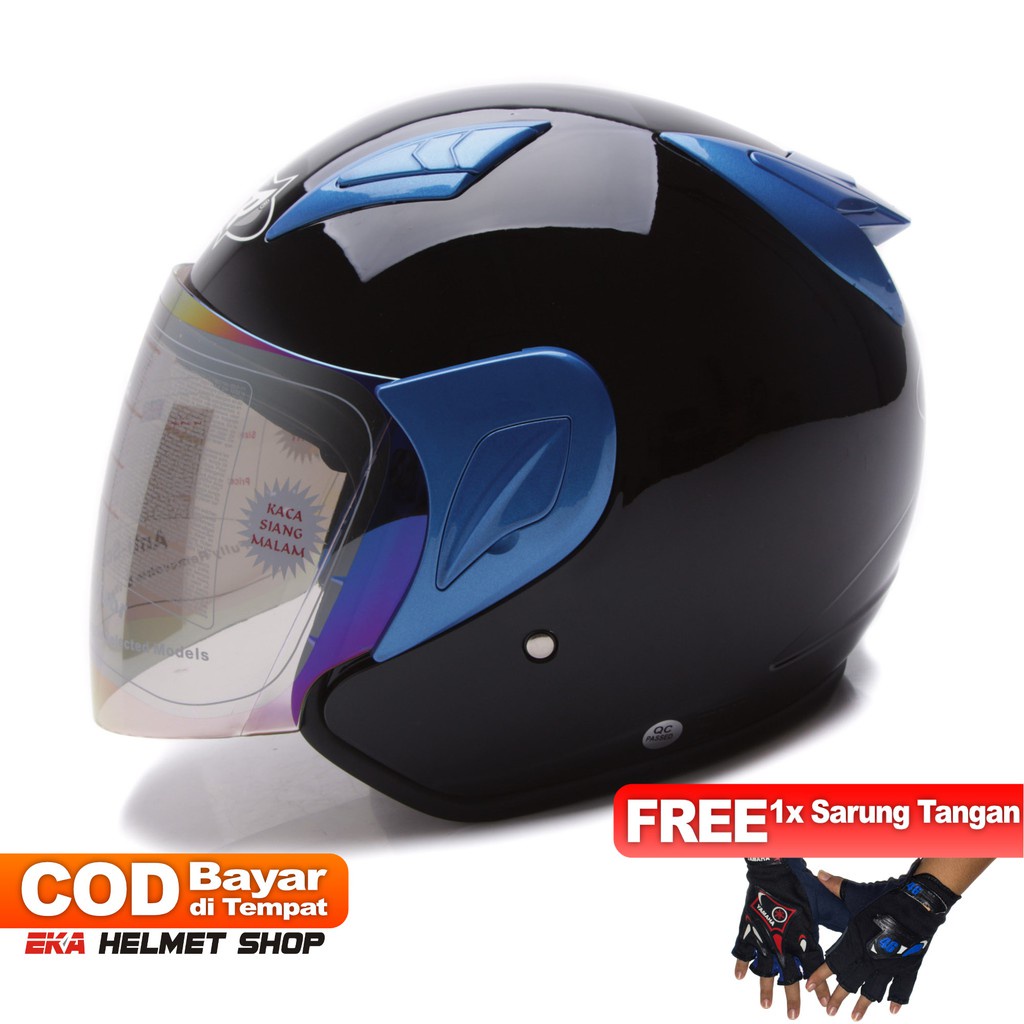 Helm Motor Pria PolosEvo SNI Helem Cowok Dewasa Helmet   Hitam Biru Murah Kekinian