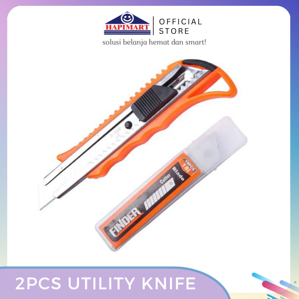 

Finder Set 2Pcs Utility Knife 18mm/Pisau Cutter Dengan Isi Pisau 10Pcs