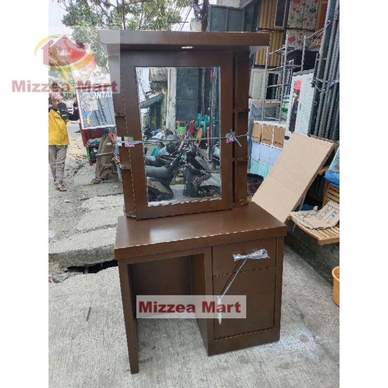MizzeaMart meja rias cermin tolet lampu pintu sleding kaca cermin befel laci pintu lampu + kursi bus