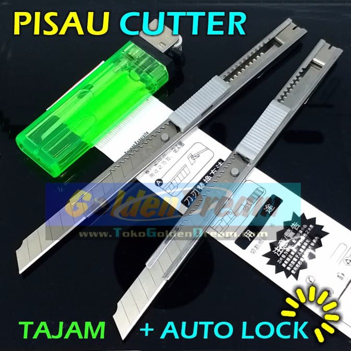 

Pisau Cutter Alat Potong Cutting Knife Auto Lock Stainless Besi Kecil