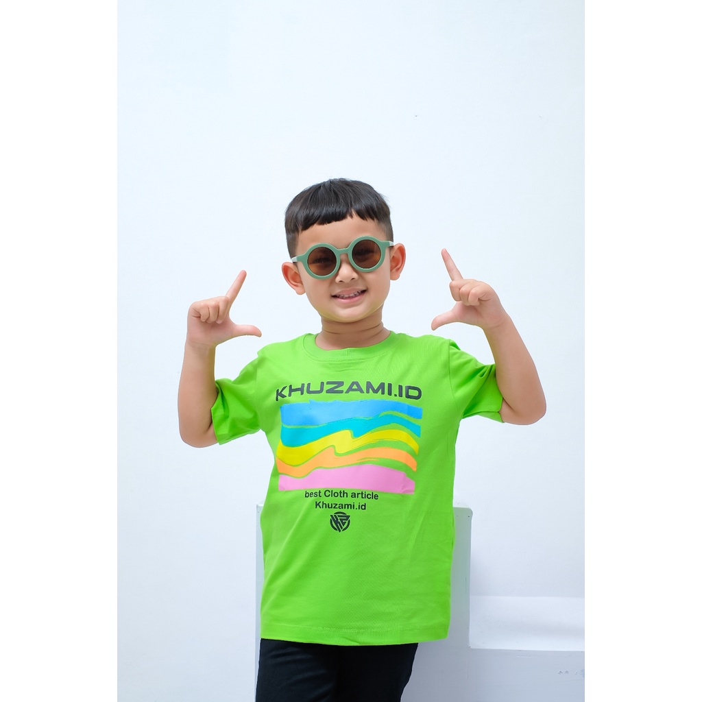 Pakaian/Baju/Kaos Distro Anak Laki-Laki Lengan Pendek Bahan Katun Combed 24s - Khuzami Light Green