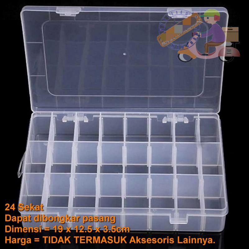 mall sekat 24 slot J24D 24 Slot Sekat Kotak Penyimpanan Perhiasan Adjustable Grid Box cincin kalung 