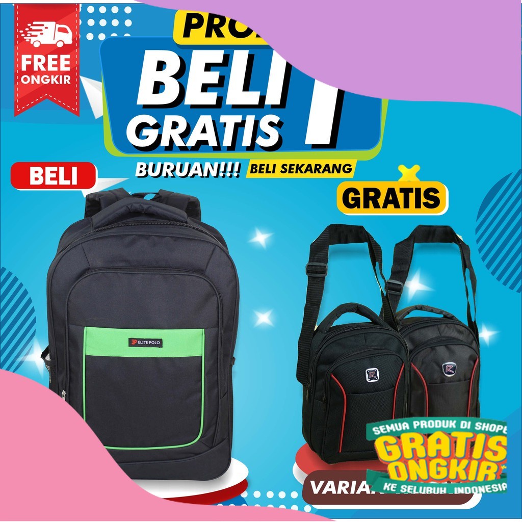 BELI 1 GRATIS 1 Backpack Gendong Polo Tas Sekolah Cowok SMP SMA Free Slingbag Polo Selempang Pria/ C