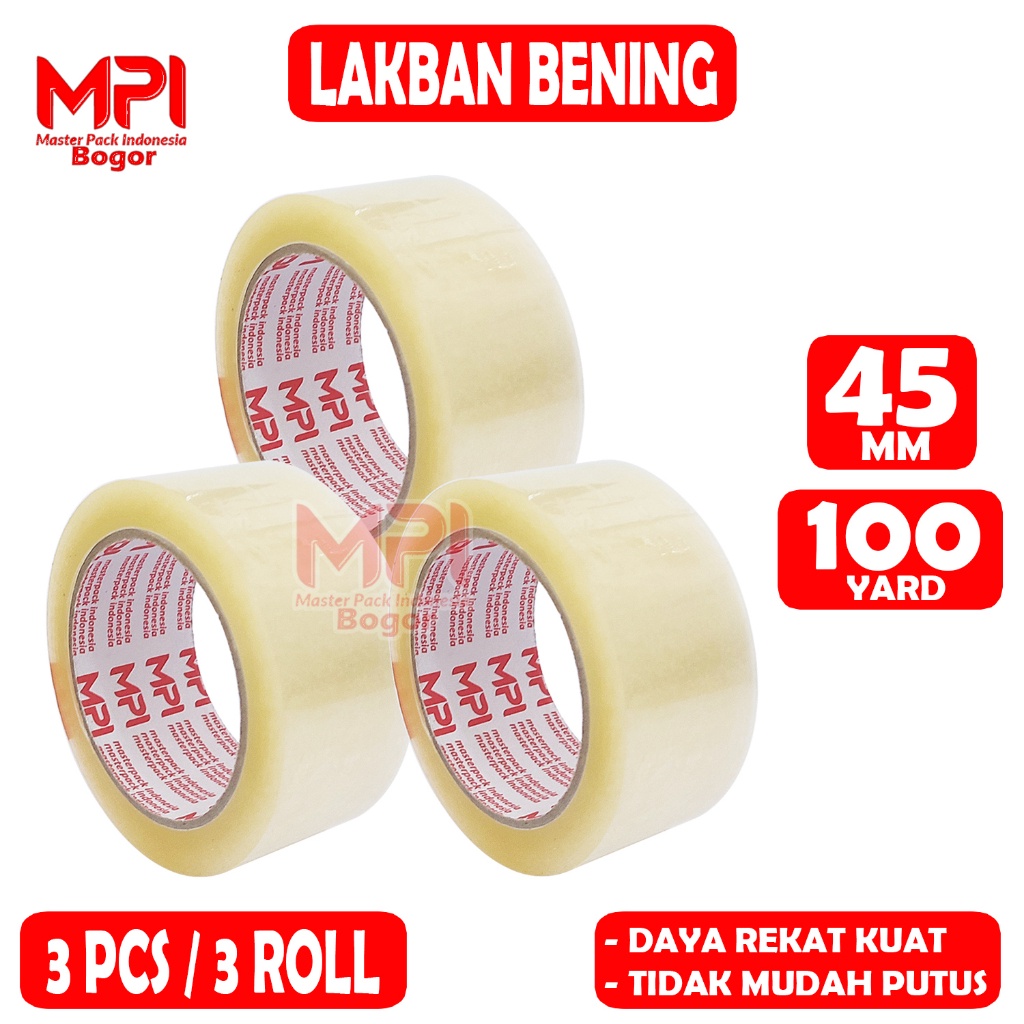 

3 PCS - Lakban Bening MPI 45 mm x 100 yard / Lakban Packing - Master Pack Indonesia
