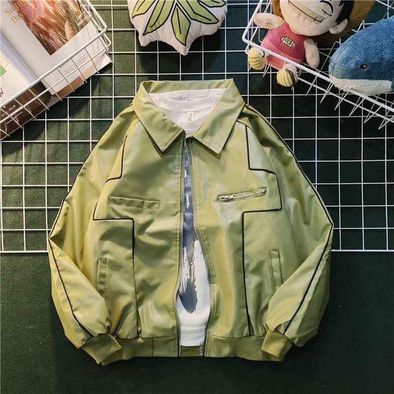Men's Japanese PU leather jacket loose air leather jacket motorcycle baseball jacket