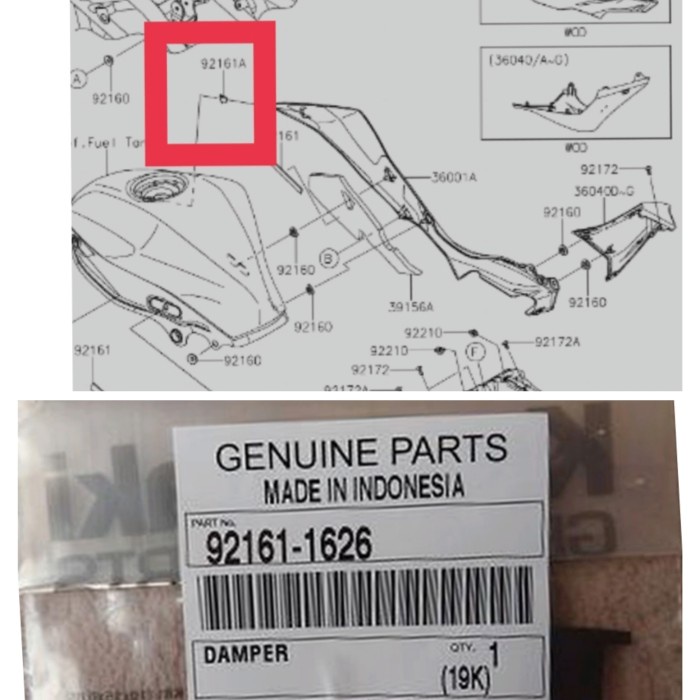 KARET DAMPER SAYAP TENGKI BODY DEPAN SAMPING NINJA RR MONO ORIGINAL